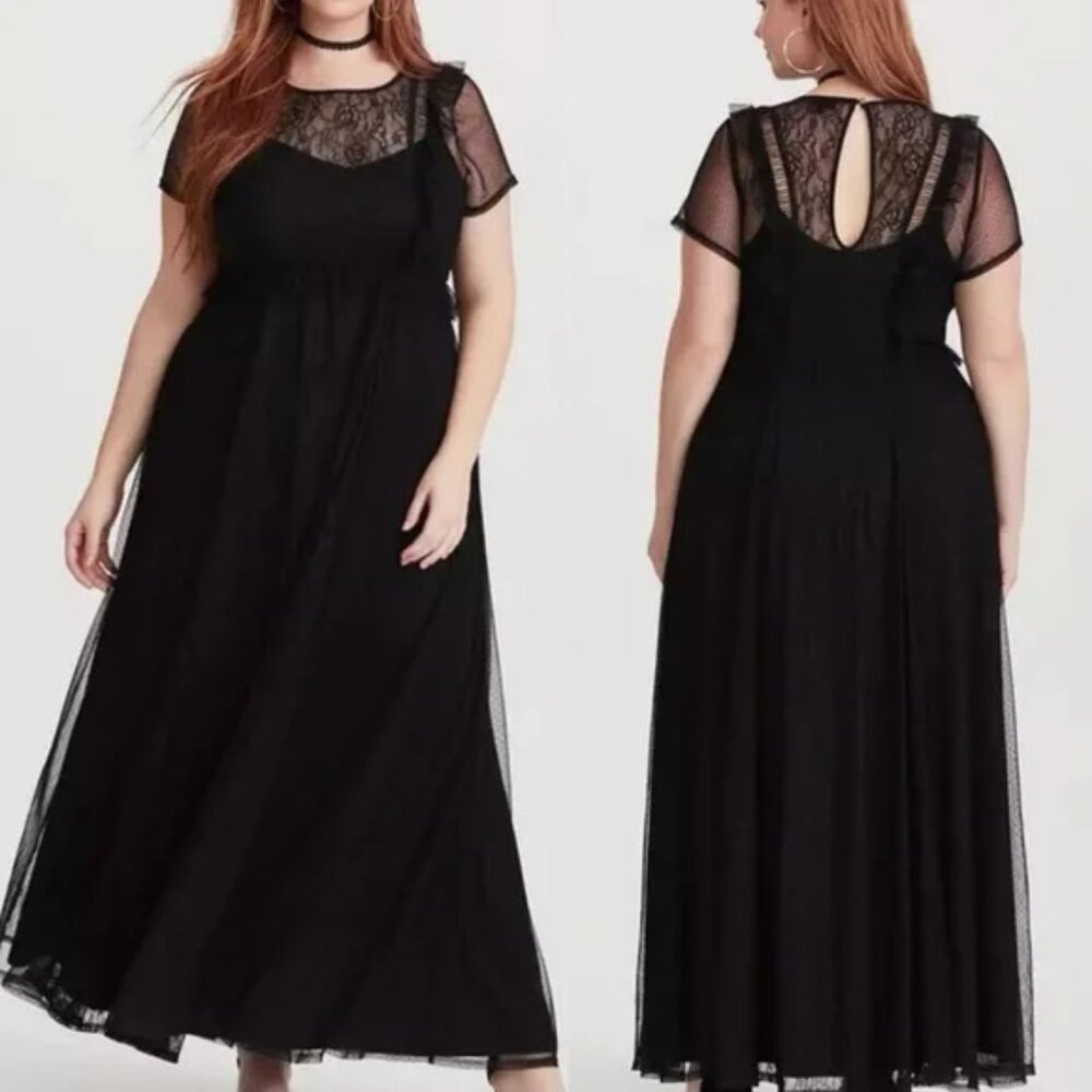 Torrid Runway Collection Black Lace & Mesh Maxi Dress